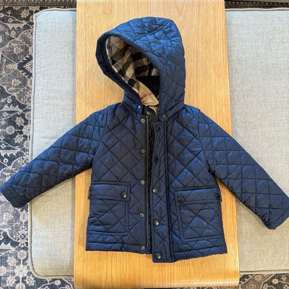 Burberry Toddler Navy Quilted Hooded Jacket